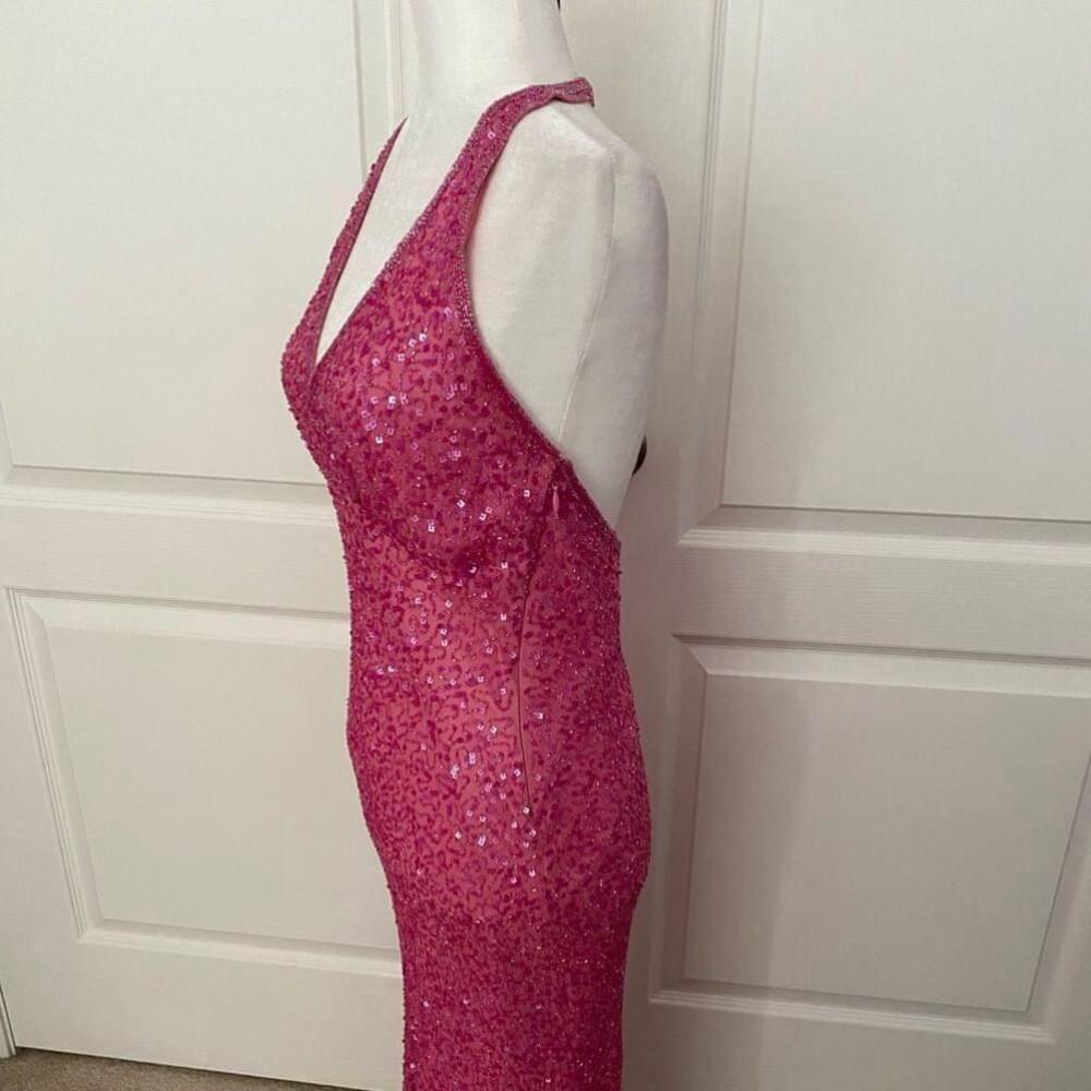 Adrianna Papell Hot Pink Sequin Halter Mermaid Dress – Formal/Cocktail - Picture 7 of 10